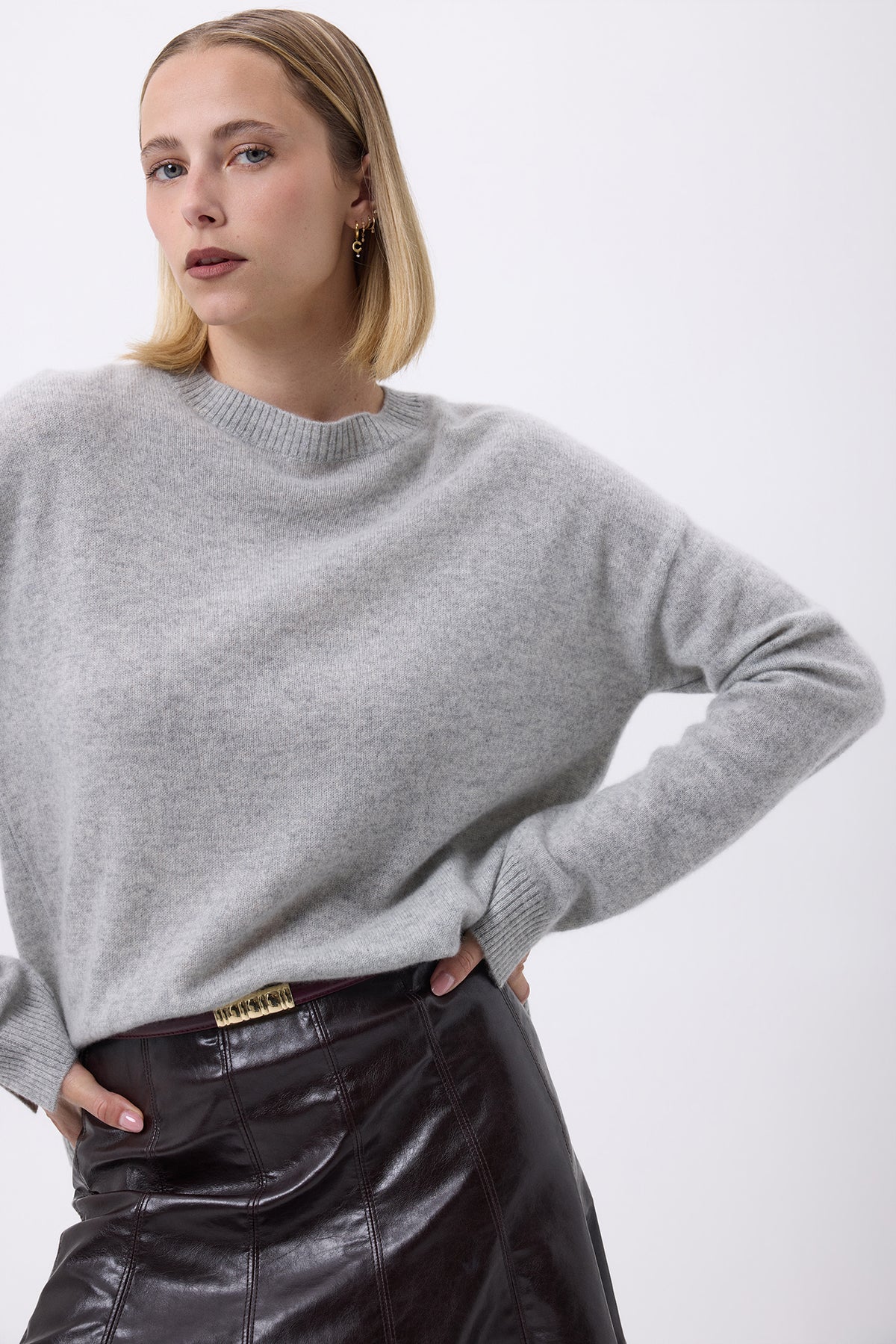 Pull Col Rond Oversize F Romy - Gris Clair - Femme