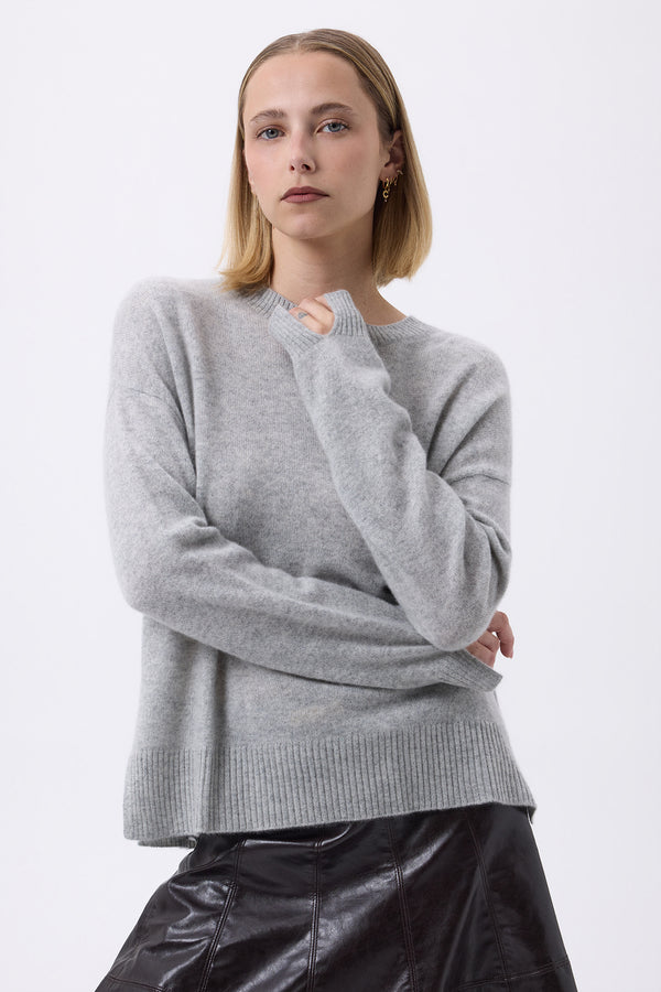 Oversized Crew-Neck Jumper F Romy - Light Grey - Women