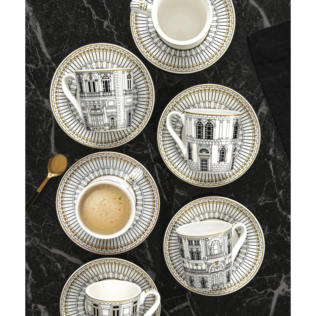 Palazzo - Vajilla 18 Platos - Porcelana - Blanco, Negro Y Dorado