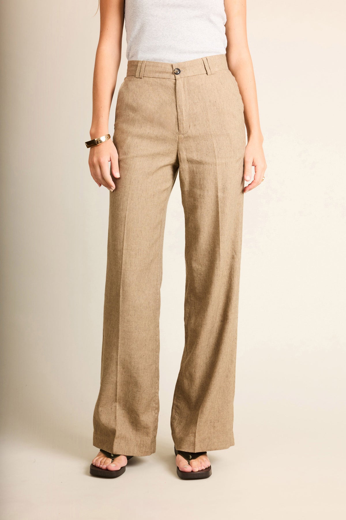 Pantalon Wideleg Léger Marron Clair - Femme