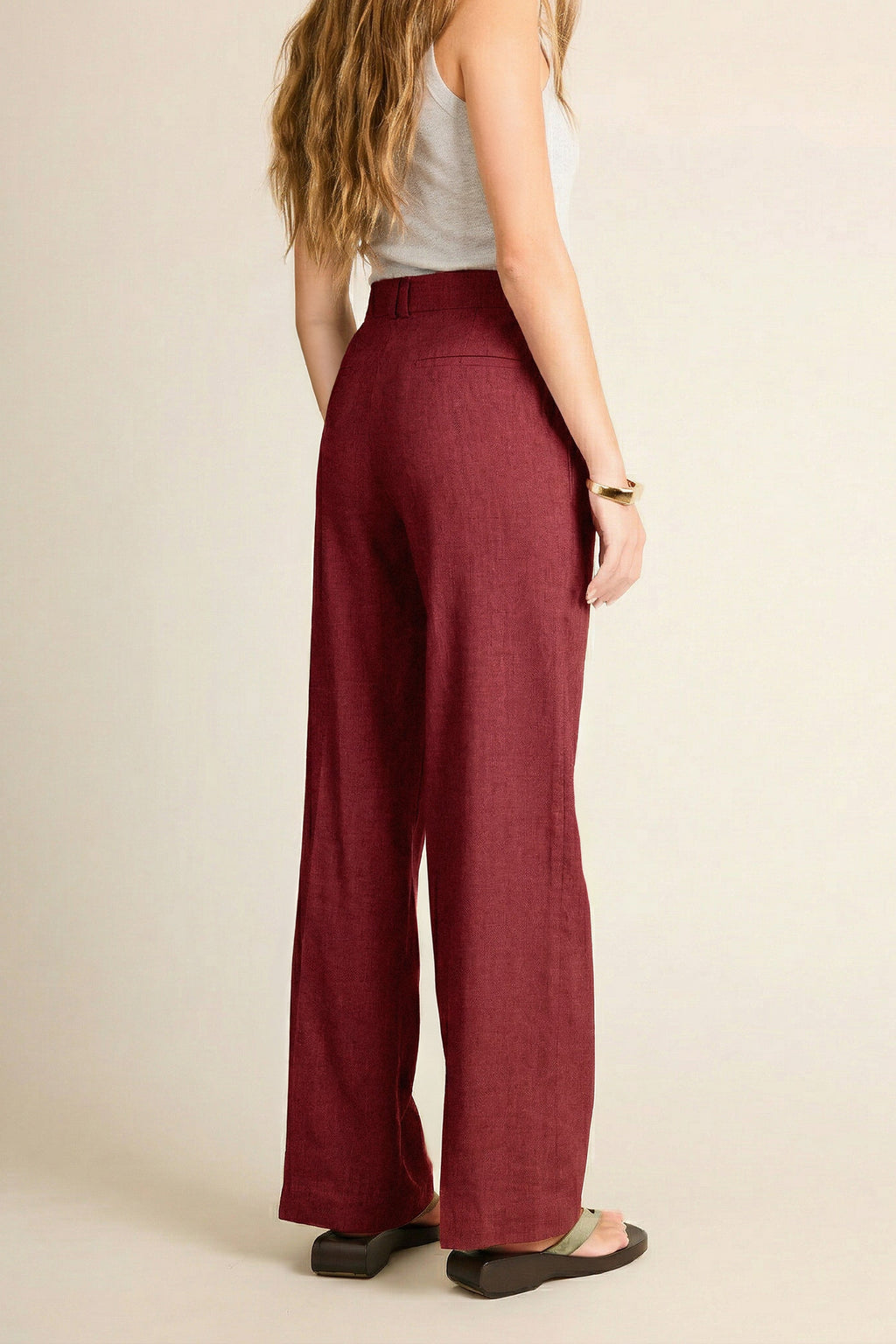 Light Pink Wide-Leg Trousers - Women's