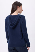 Pull Zippé Brodé Riviera - Bleu Marine - Femme - 100% Cachemire
