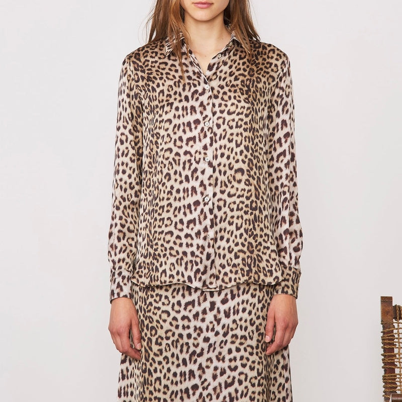 Chemise Ophelie Shi Leo Prnt Itl Satin - Beige/Brown/Black