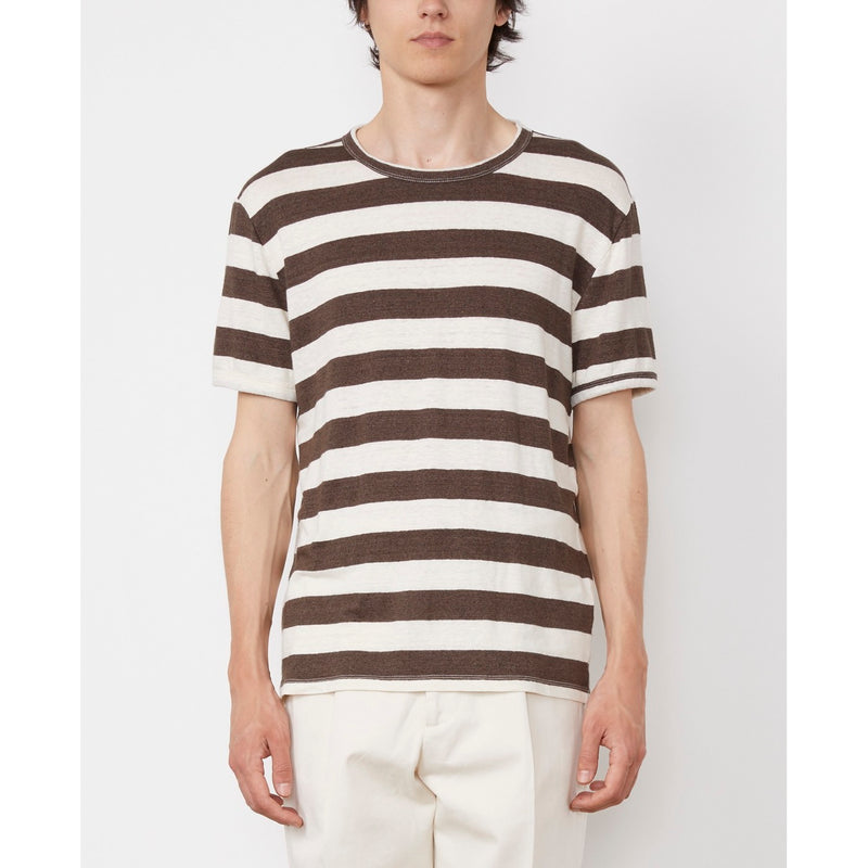 Tee Shirt Ss Tee French Linen Big Stripe - Heather Cocoa/Ecru