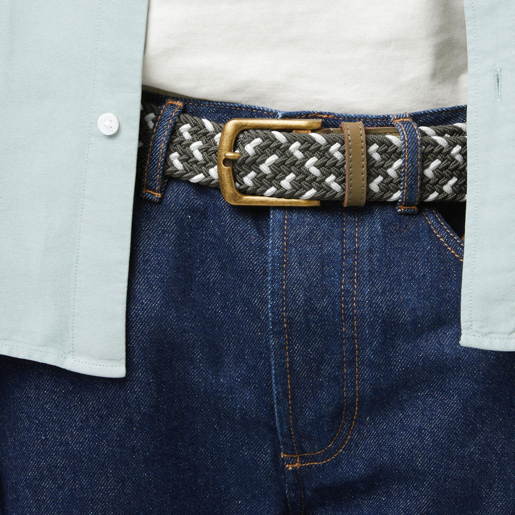 Khaki & Ecru Braided Classic Belt - Men