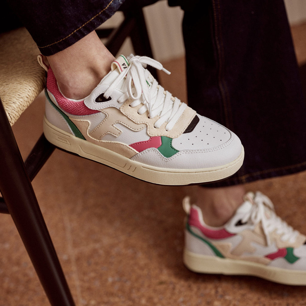 White, Green & Pink Dahlia Low Top Sneakers - Women
