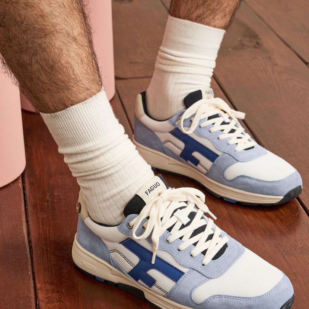 White & Blue Running Shoes Olive - Men