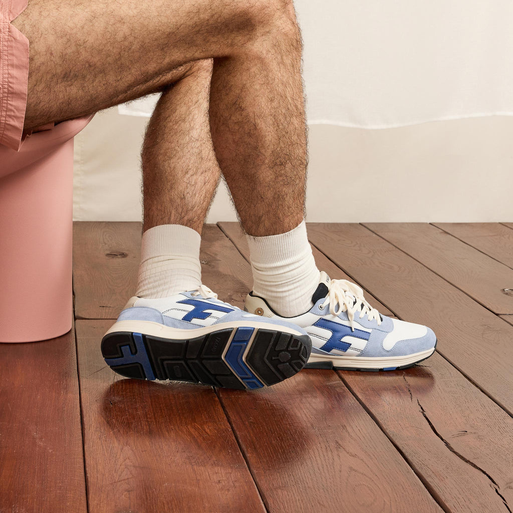 White & Blue Running Shoes Olive - Men