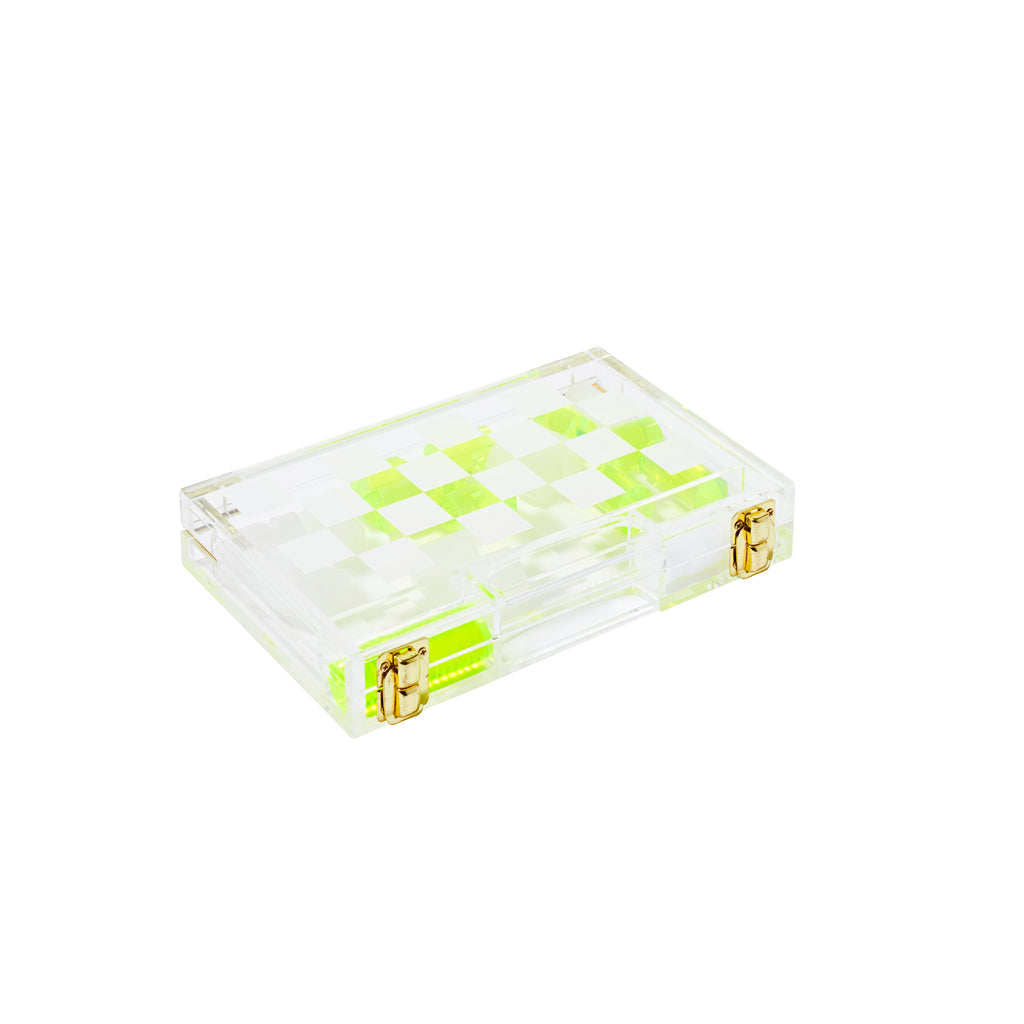 Juego de ajedrez y damas de viaje Crystal Lucite - Amarillo y transparente