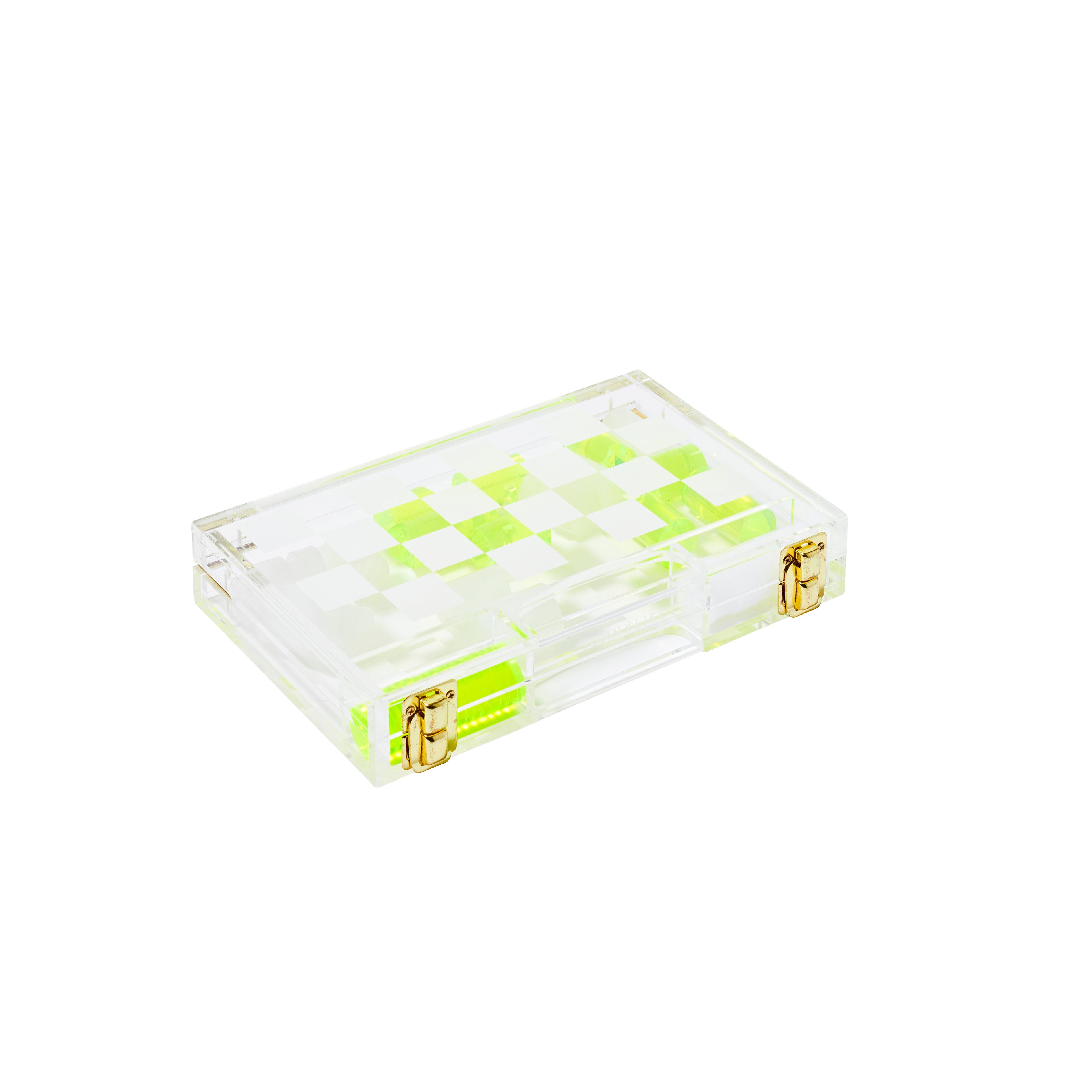 Juego de ajedrez y damas de viaje Crystal Lucite - Amarillo y transparente