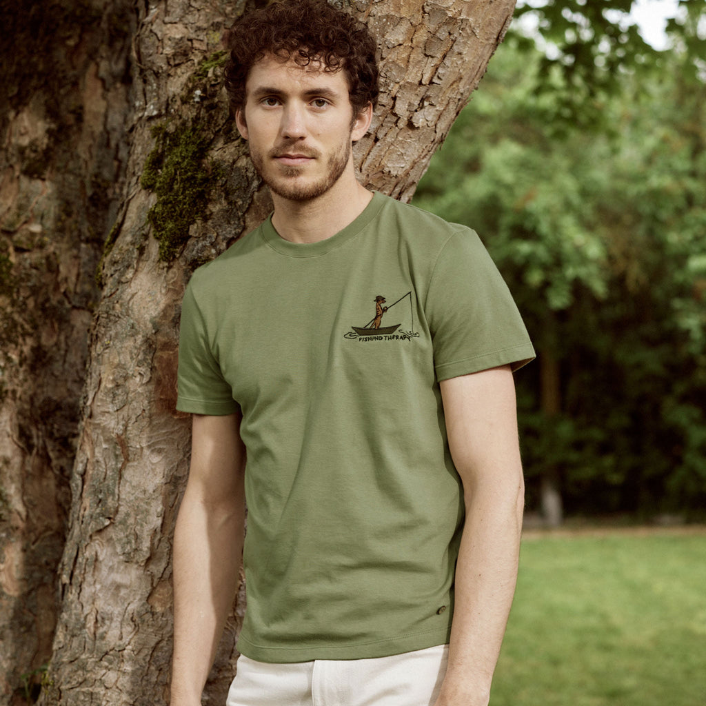 Olive Green Embroidery No Pressure T-Shirt Arcy - Men