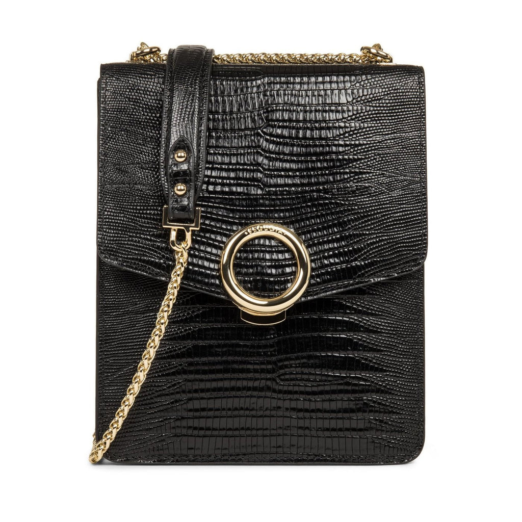 Sac Trotteur A Rabat Avec Fermoir Muse Exotic - Noir Lézard
