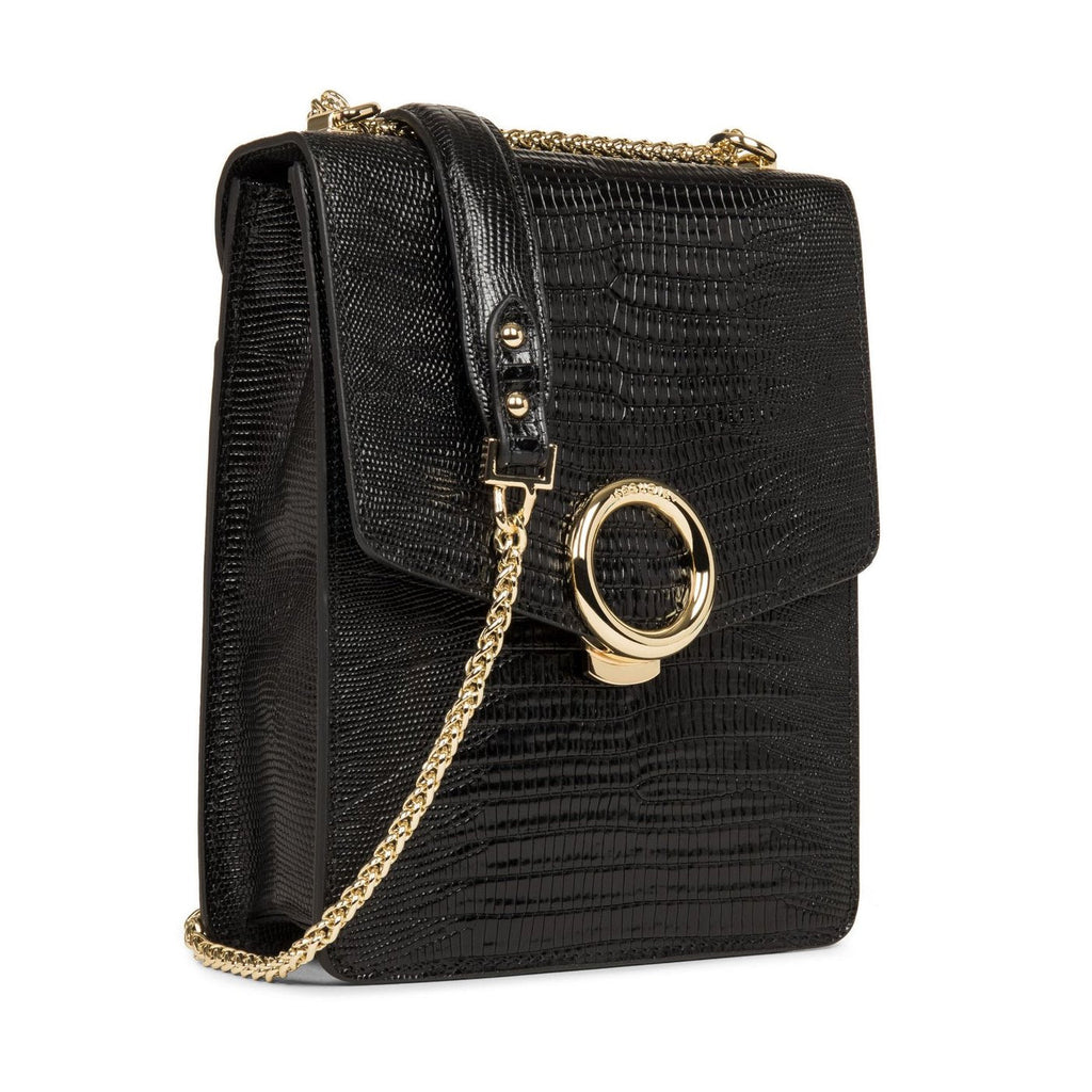 Sac Trotteur A Rabat Avec Fermoir Muse Exotic - Noir Lézard