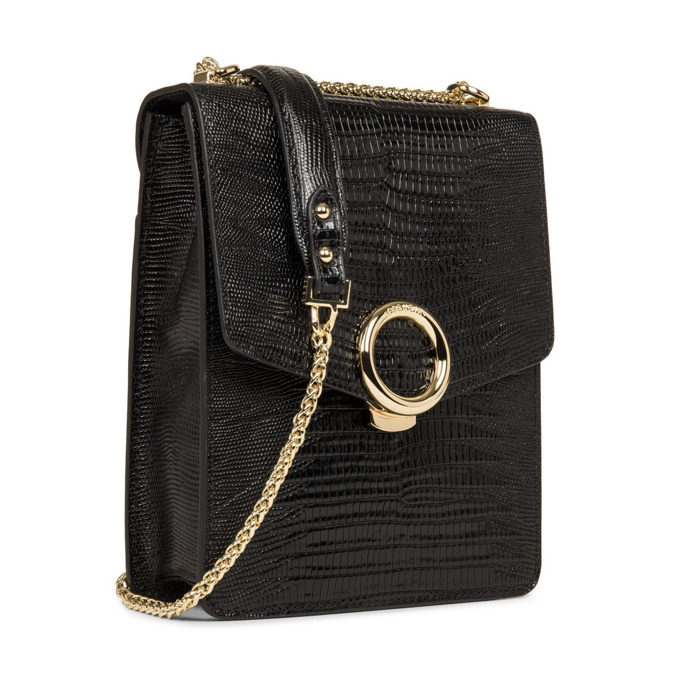 Sac Trotteur A Rabat Avec Fermoir Muse Exotic - Noir Lézard
