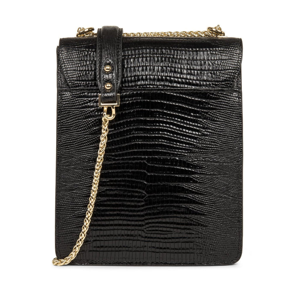 Sac Trotteur A Rabat Avec Fermoir Muse Exotic - Noir Lézard