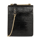 Sac Trotteur A Rabat Avec Fermoir Muse Exotic - Noir Lézard