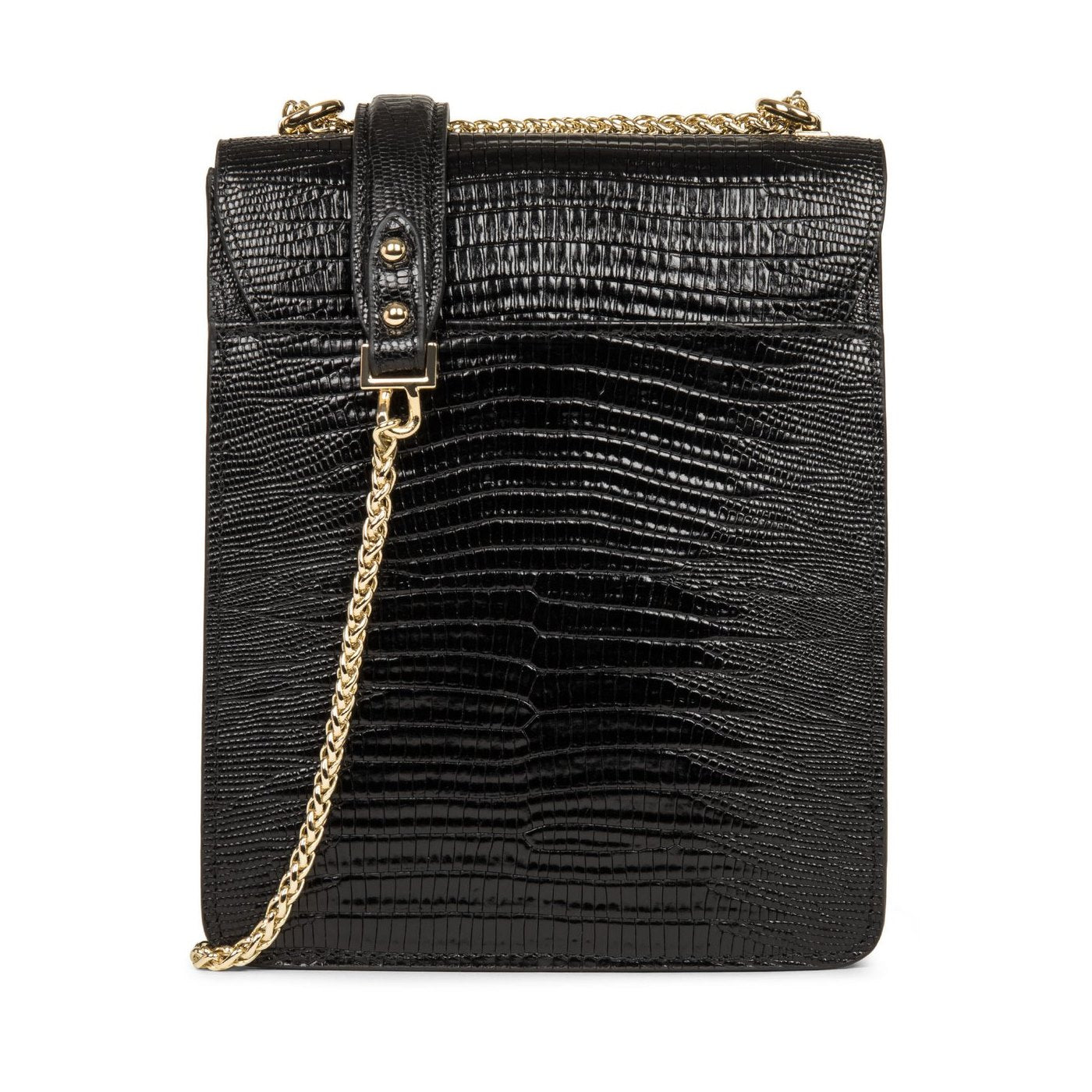 Sac Trotteur A Rabat Avec Fermoir Muse Exotic - Noir Lézard