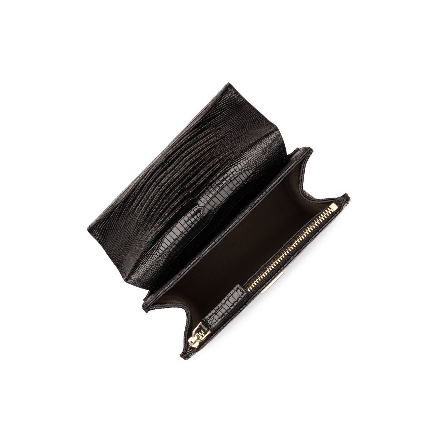 Sac Trotteur A Rabat Avec Fermoir Muse Exotic - Noir Lézard