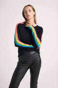 Pull Col Rond Bandes Arc En Ciel Manches Salsa - Noir - Femme