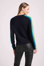 Pull Col Rond Bandes Arc En Ciel Manches Salsa - Noir - Femme