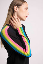 Pull Col Rond Bandes Arc En Ciel Manches Salsa - Noir - Femme