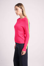 Pull Col Rond Bandes Arc En Ciel Manches Salsa - Rose Fluo - Femme