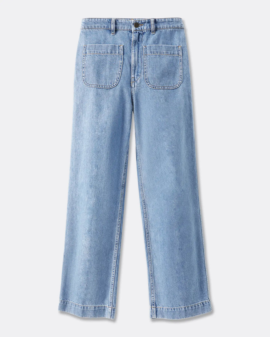 Jeans de mujer en denim ligero color azul claro, corte recto y holgado, tejido 100% algodón que ofrece comodidad y estilo casual, apto para todas las morfologías.