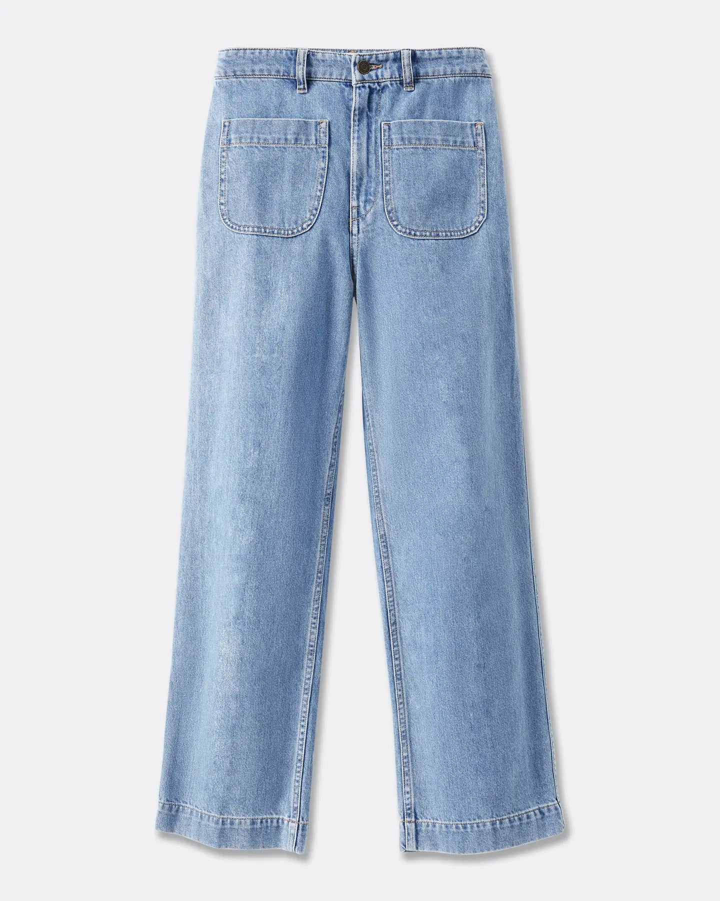 Jeans de mujer en denim ligero color azul claro, corte recto y holgado, tejido 100% algodón que ofrece comodidad y estilo casual, apto para todas las morfologías.
