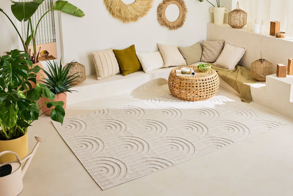 Alfombra interior y exterior con estampado de arcos Blanco: SAN985BLA Alfombras Nazar