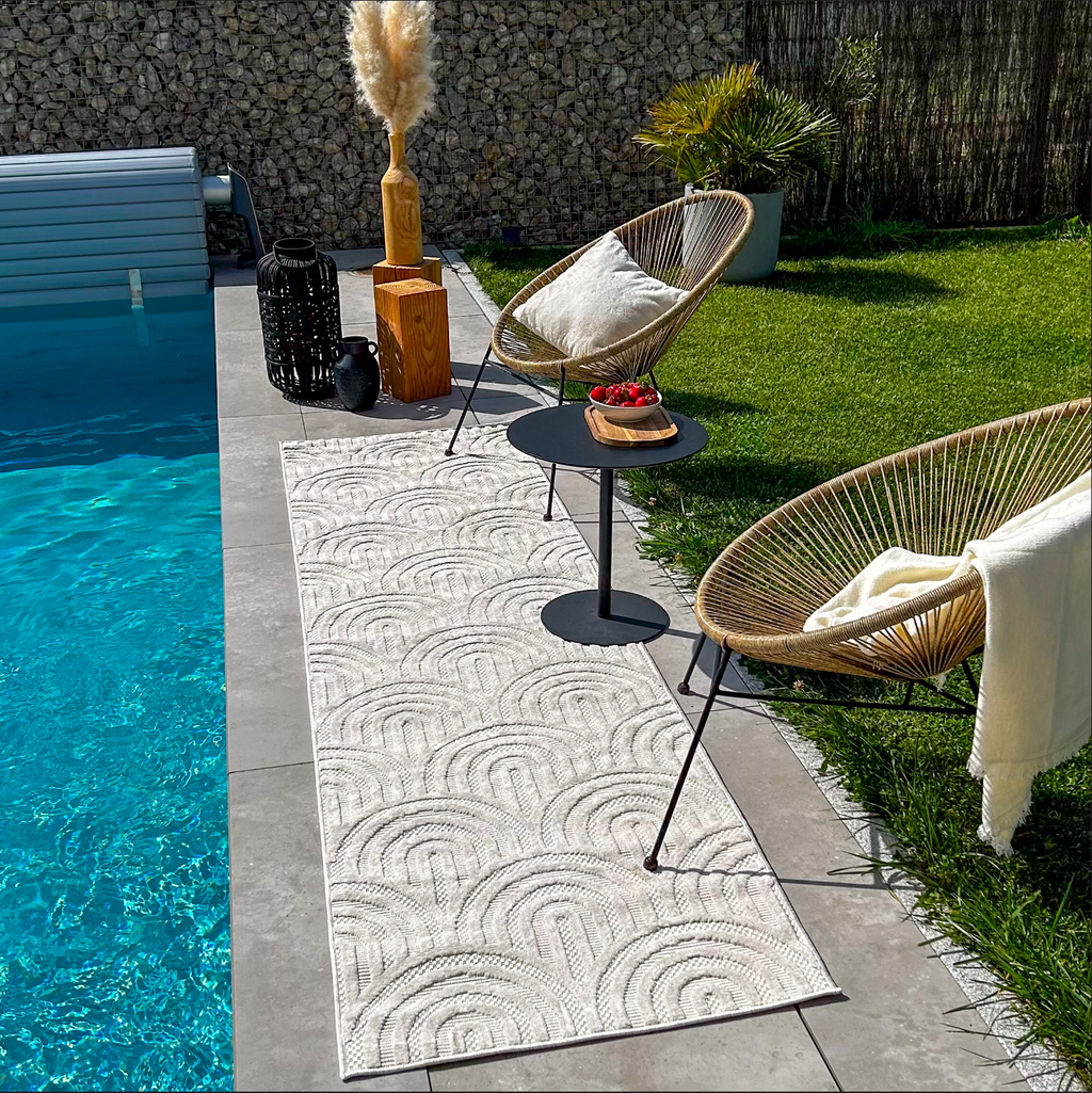 Alfombra interior y exterior con estampado de arcos Blanco: SAN985BLA Alfombras Nazar