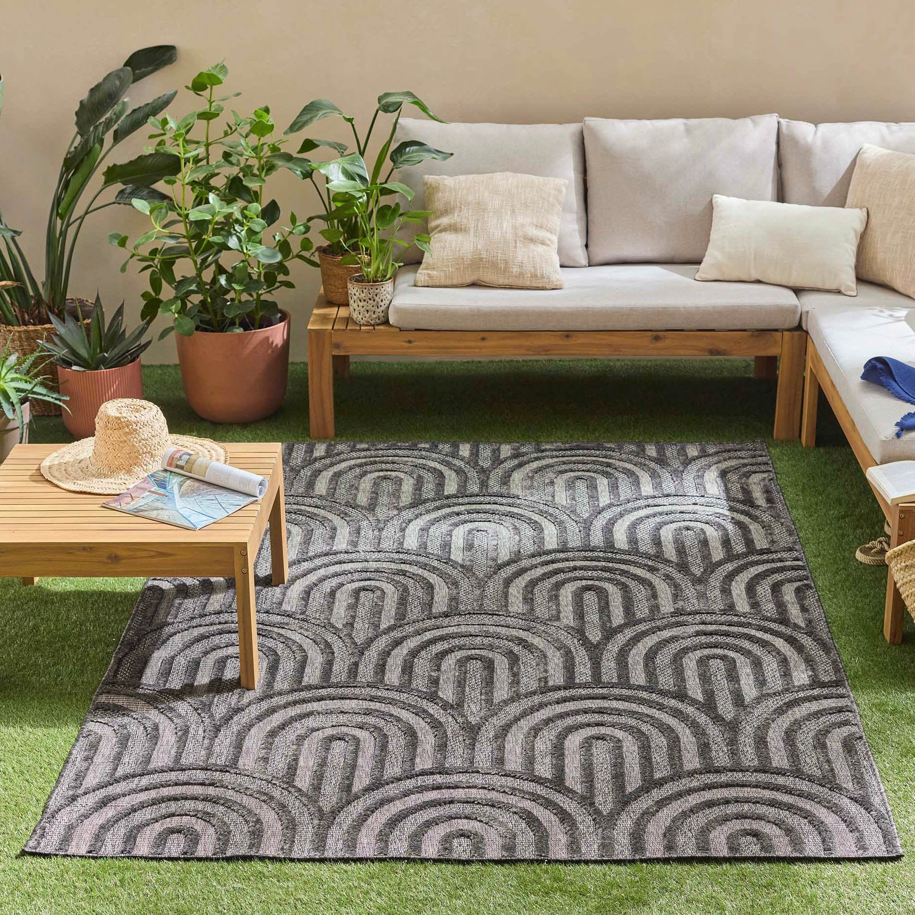 Santorini - Tapis D'Intérieur/Extérieur - Polypropylène - Noir