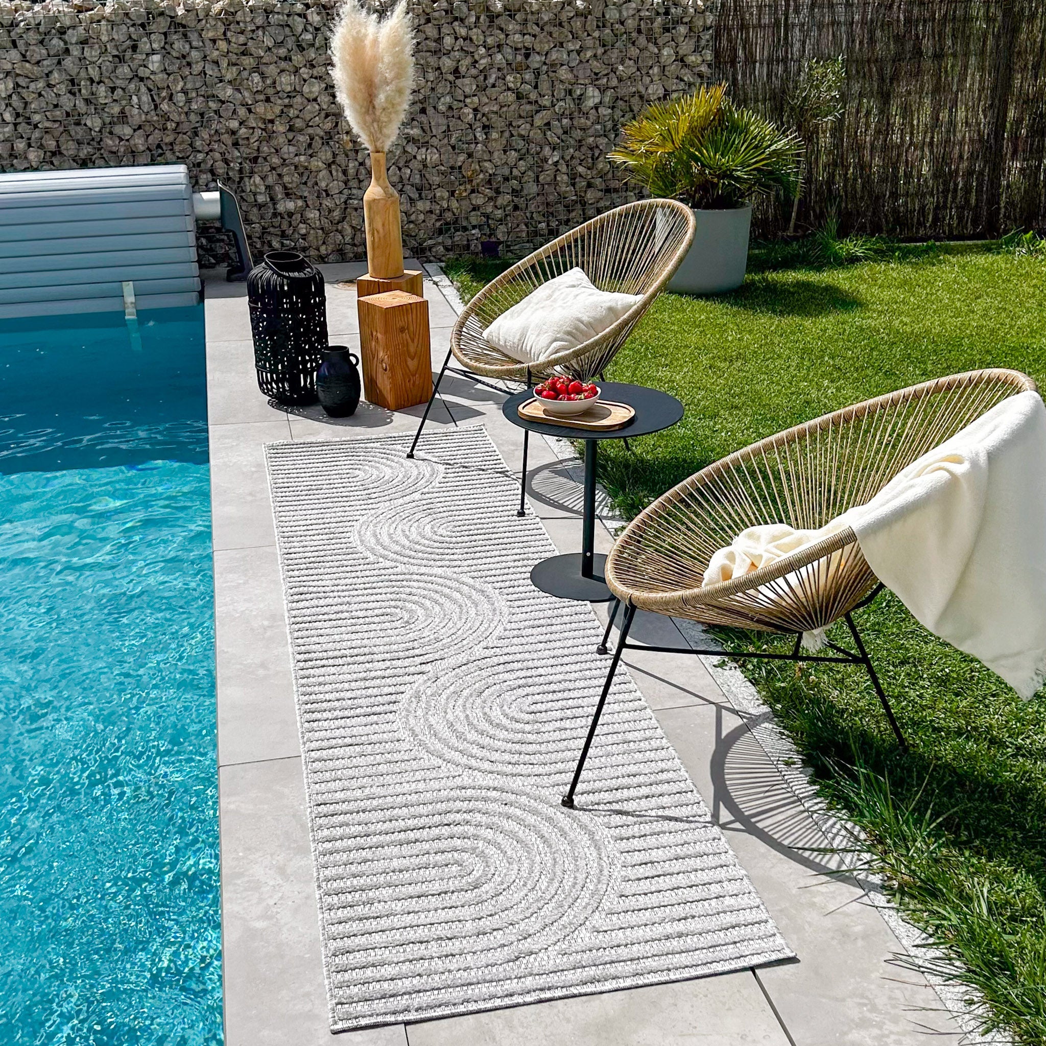 Alfombras de interior y exterior con motivos de arcos simétricos SANTORINI 986 GRIS: SAN986GRI Alfombras Nazar