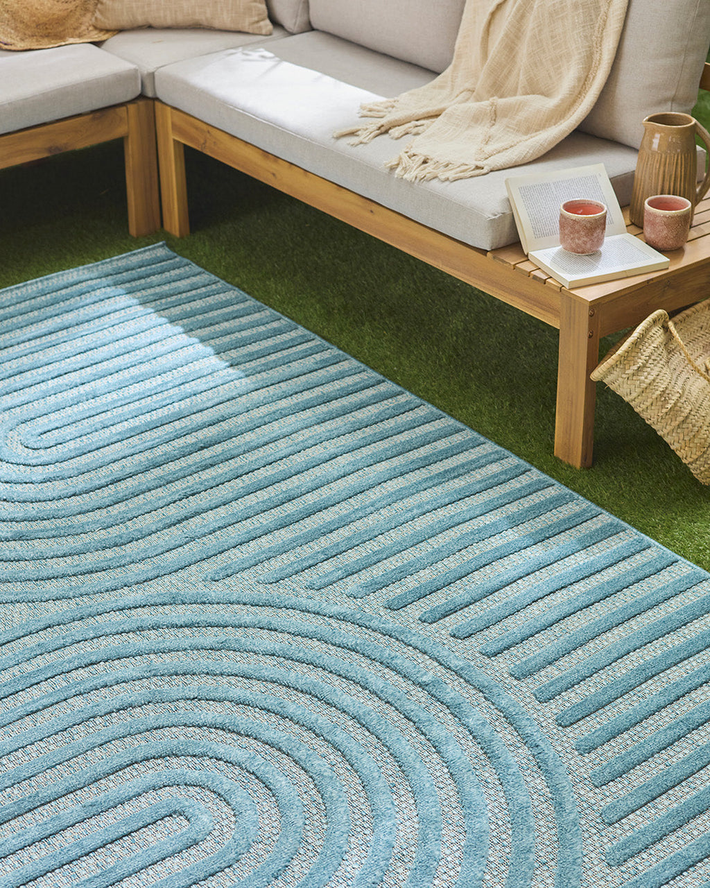 Alfombras de interior y exterior con motivos de arcos simétricos SANTORINI 986 TURQUESA: SAN986TUR Alfombras Nazar