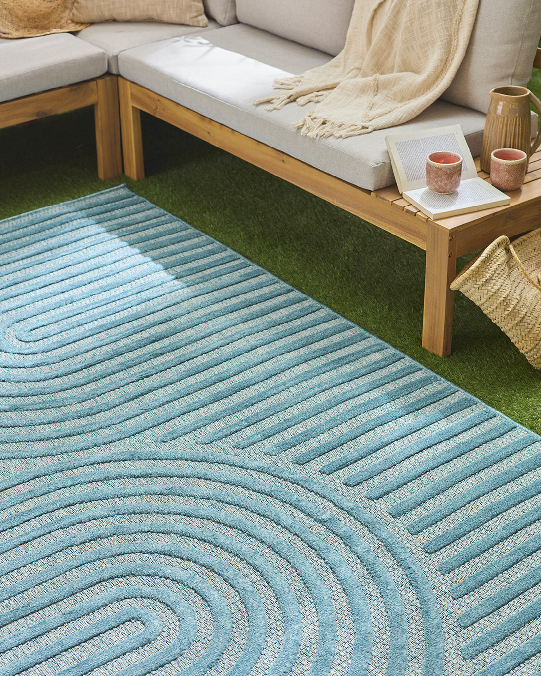 Alfombras de interior y exterior con motivos de arcos simétricos SANTORINI 986 TURQUESA: SAN986TUR Alfombras Nazar