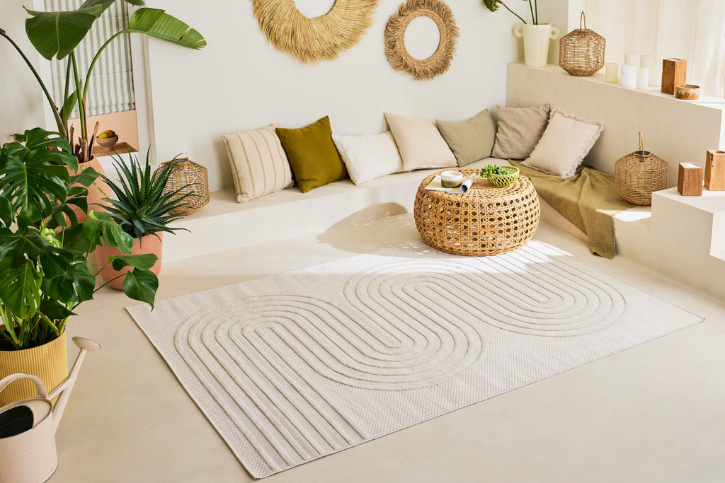 Alfombra interior y exterior con motivos ondulados SANTORINI Blanco: SAN987BLA Alfombras Nazar