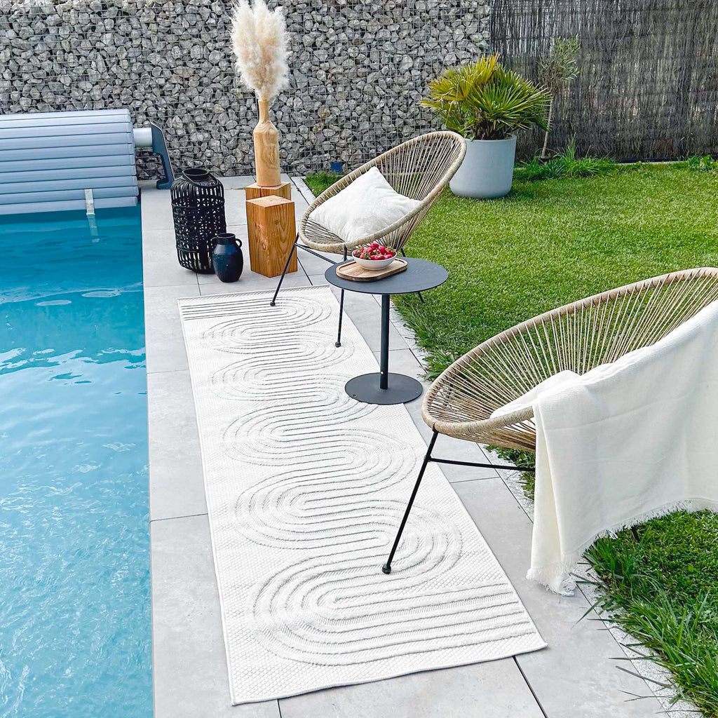 Alfombra interior y exterior con motivos ondulados SANTORINI Blanco: SAN987BLA Alfombras Nazar
