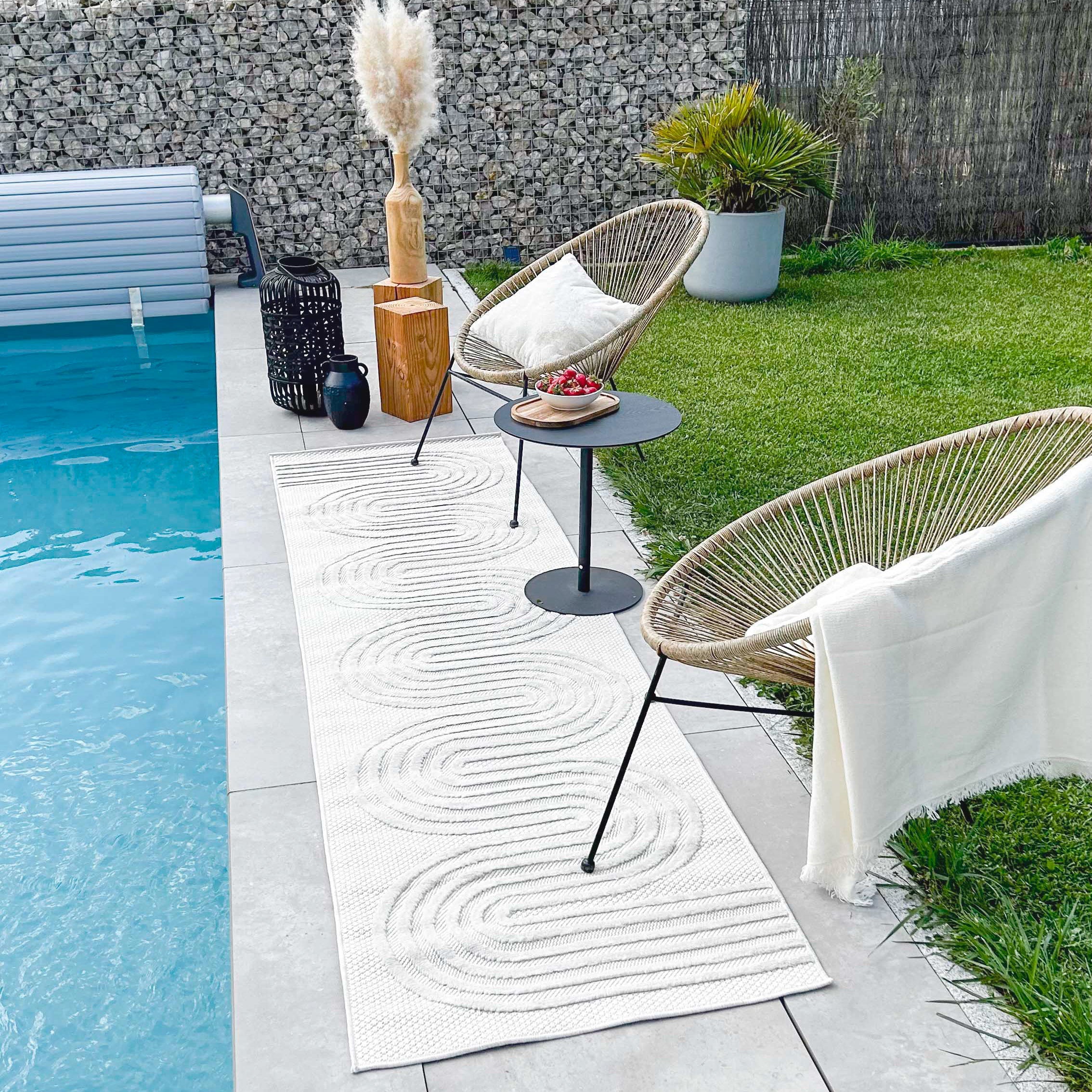 Alfombra interior y exterior con motivos ondulados SANTORINI Blanco: SAN987BLA Alfombras Nazar