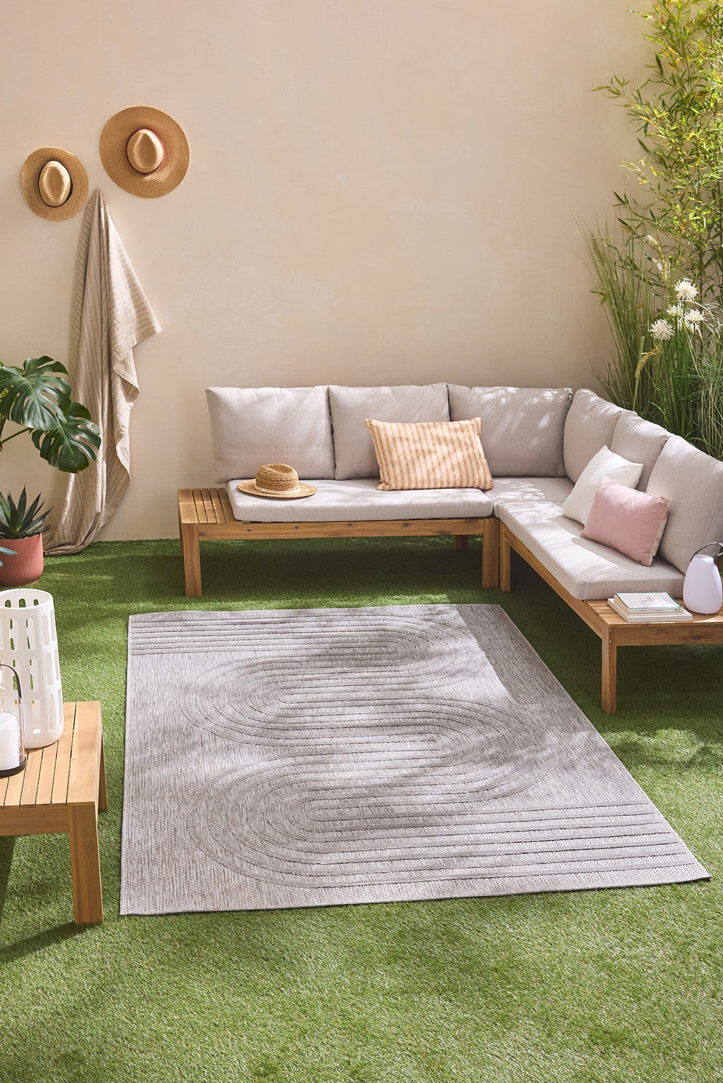 Alfombra interior y exterior con motivos ondulados SANTORINI Gris: SAN987GRI Alfombras Nazar