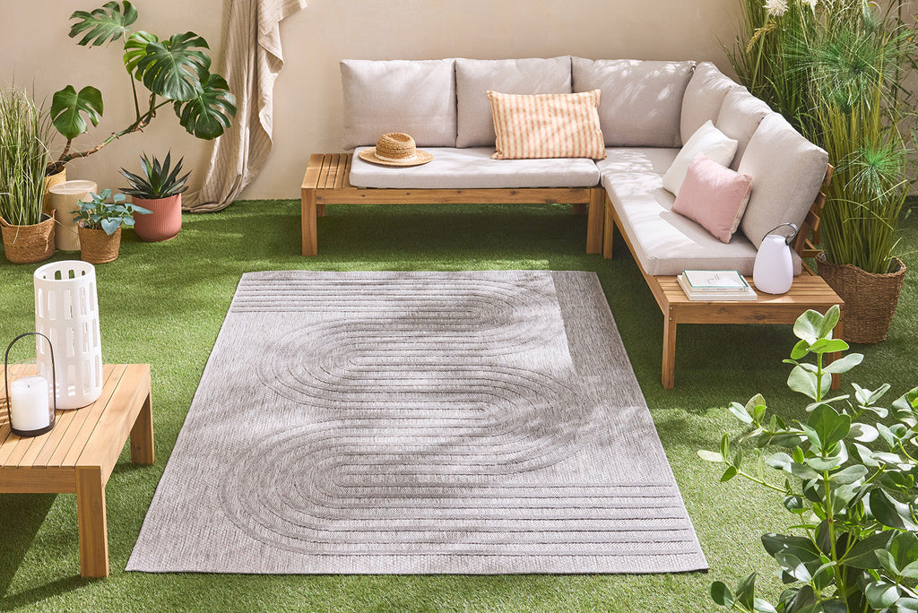 Alfombra interior y exterior con motivos ondulados SANTORINI Gris: SAN987GRI Alfombras Nazar