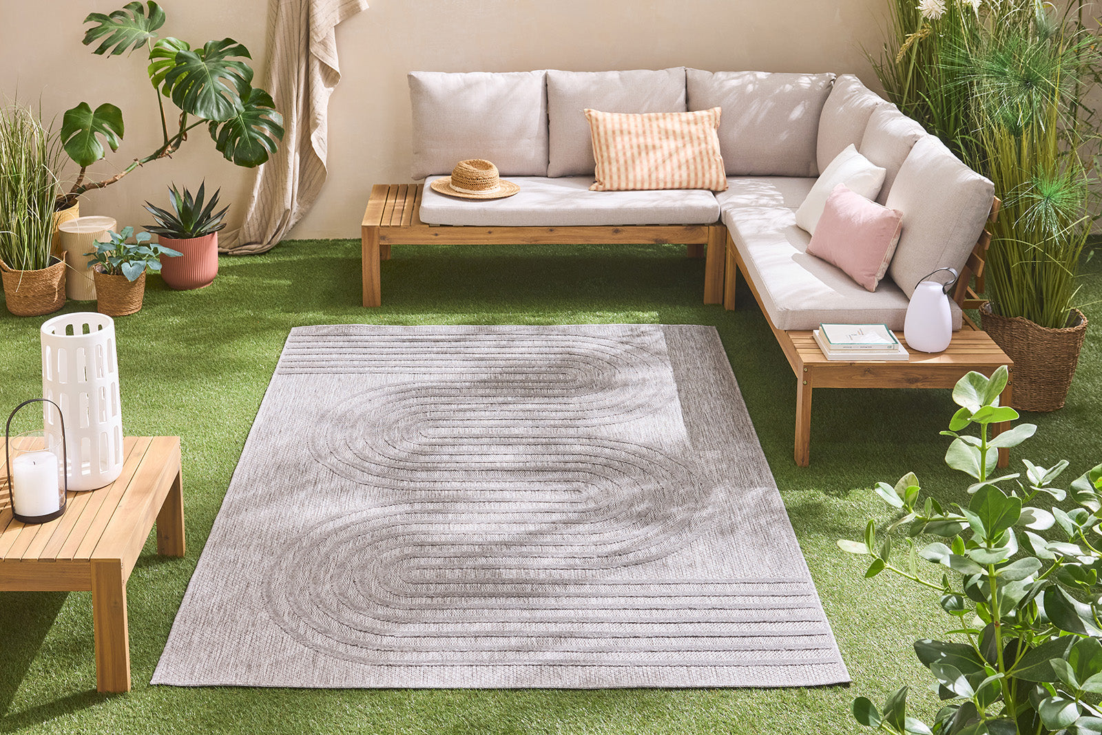 Alfombra interior y exterior con motivos ondulados SANTORINI Gris: SAN987GRI Alfombras Nazar