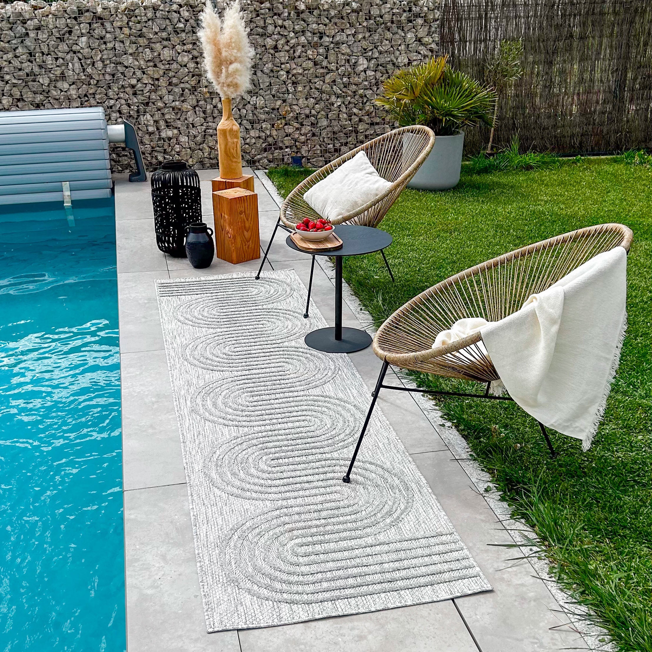Alfombra interior y exterior con motivos ondulados SANTORINI Gris: SAN987GRI Alfombras Nazar