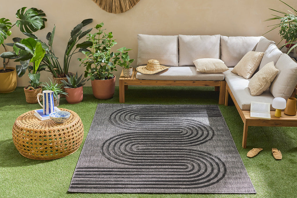 Alfombra interior y exterior con motivos ondulados SANTORINI Negro: SAN987NOI Alfombras Nazar