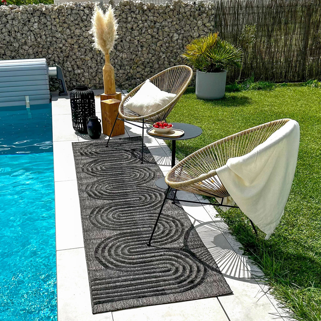 Alfombra interior y exterior con motivos ondulados SANTORINI Negro: SAN987NOI Alfombras Nazar