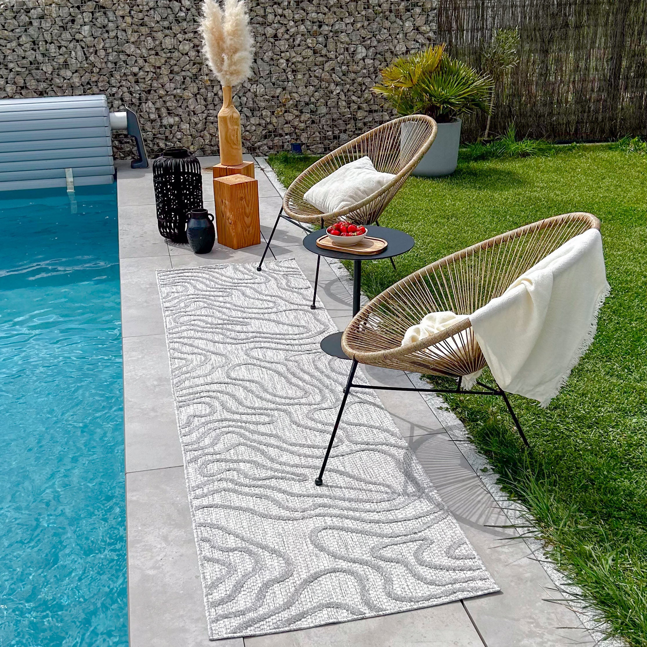 Alfombra de interior y exterior con estampado abstracto Santorini Grey: SAN988GRI Alfombras Nazar
