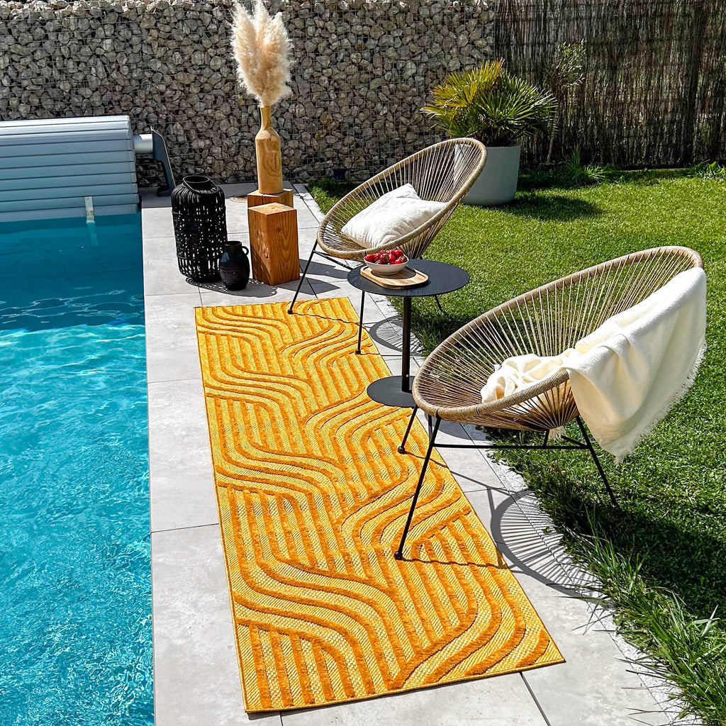 Alfombra con estampado gráfico para interior y exterior Santorini Yellow: SAN989JAU Alfombras Nazar