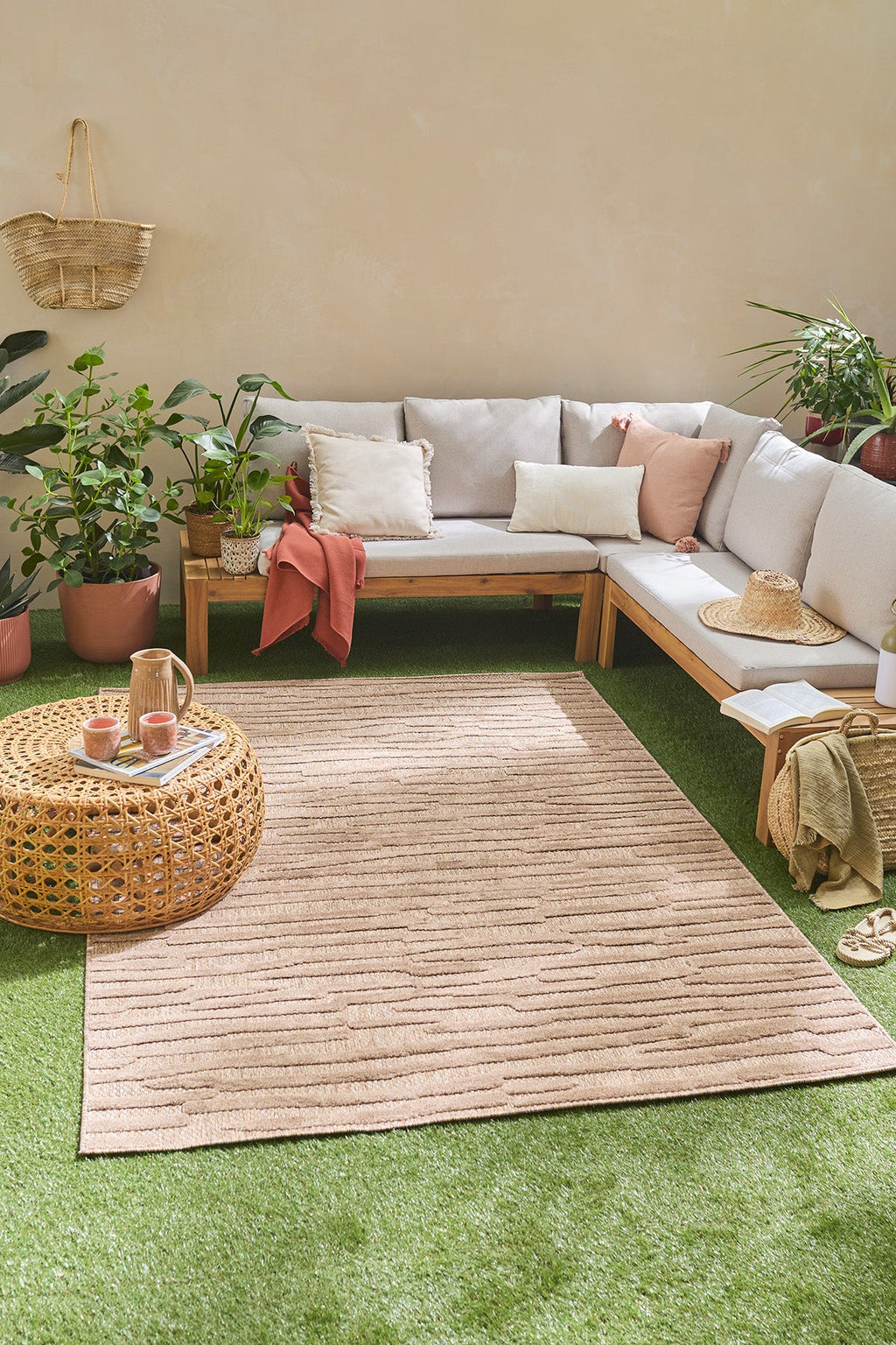 Alfombras estampadas de interior y exterior en color beige: SAN990BEI Alfombras Nazar