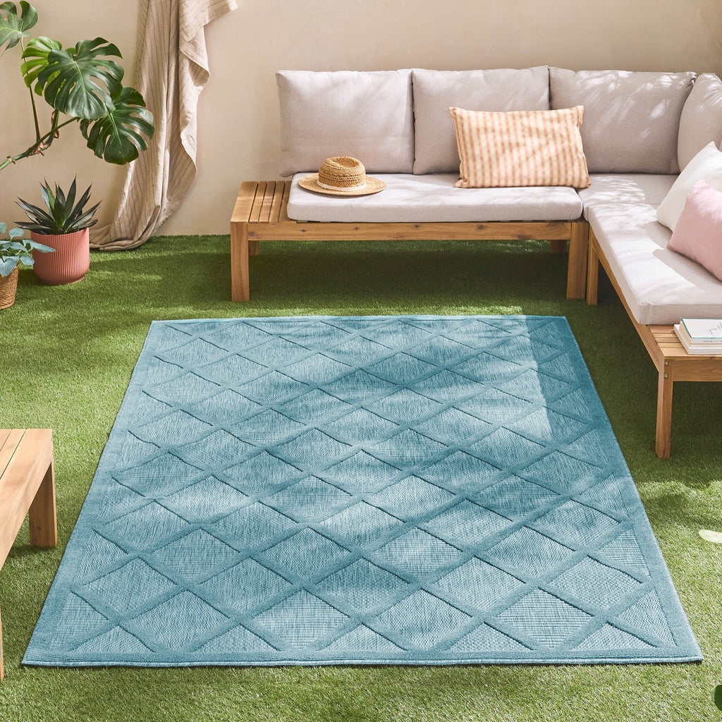 Santorini 991 Rug - Graphic Pattern - Turquoise - Indoor / Outdoor
