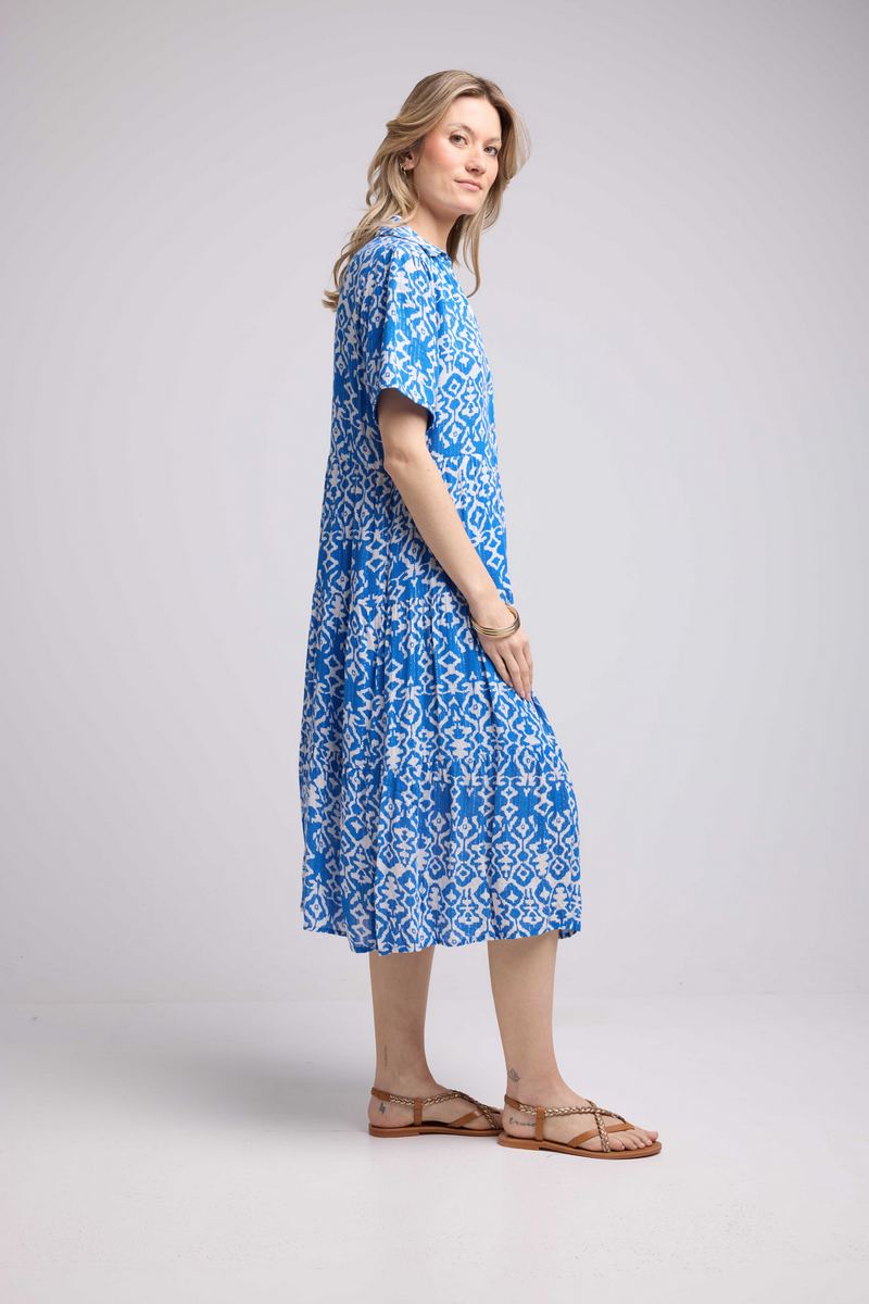 Robe Midi Manches Courtes - Bleu