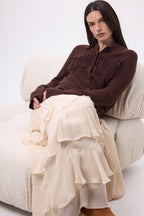 Chemise À Franges Devant Santa - Marron Chocolat - Femme - 100% Cachemire