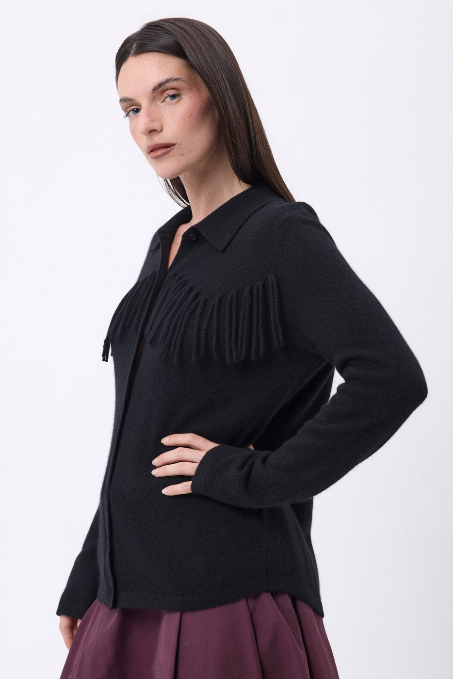Chemise À Franges Devant Santa - Noir - Femme - 100% Cachemire